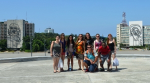 SPAN crew at Revolution Square, between the monuments to Che Guevara and Camilo Cienfuegos